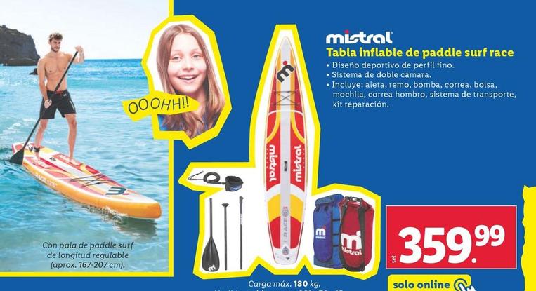 Oferta de Mistral - Tabla Inflable Paddle Surf Race  por 359,99€ en Lidl