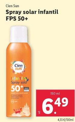 Oferta de Cien Sun - Spray Solar Infantil FPS 50+ por 6,49€ en Lidl