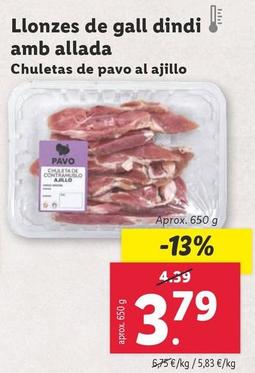 Oferta de Chuletas De Pavo Al Ajillo por 3,79€ en Lidl