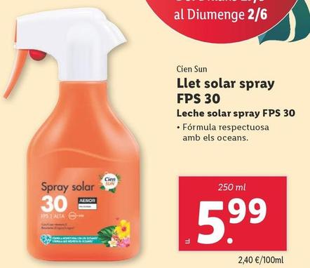 Oferta de Cien Sun - Leche Solar Spray FPS 30 por 5,99€ en Lidl
