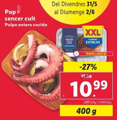 Oferta de Pulpo Entero Cocido  por 10,99€ en Lidl
