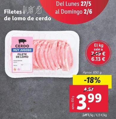 Oferta de Filetes De Lomo De Cerdo por 3,99€ en Lidl