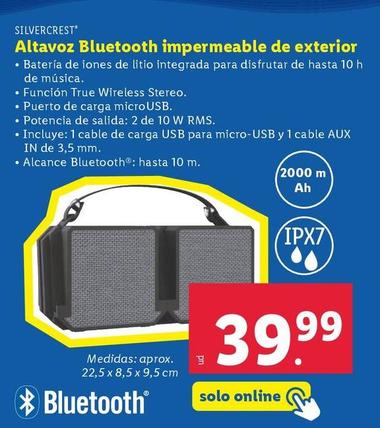 Oferta de SilverCrest - Altavoz Bluetooth Impermeable De Exterior  por 39,99€ en Lidl