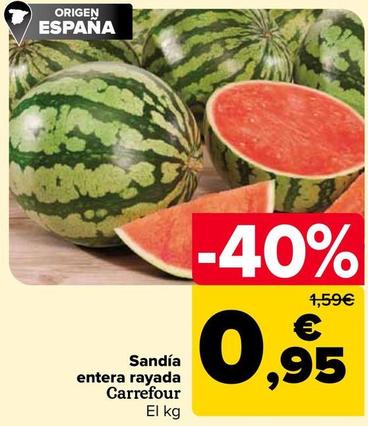 Oferta de Carrefour - Sandía  Entera Rayada  por 0,95€ en Carrefour