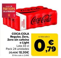 Oferta de Coca-Cola - Refresco Regular Zero o Zero sin cafeína por 18,99€ en Carrefour