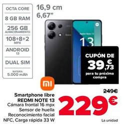 Oferta de Xiaomi - Smartphone Libre  Redmi Note 13 por 229€ en Carrefour