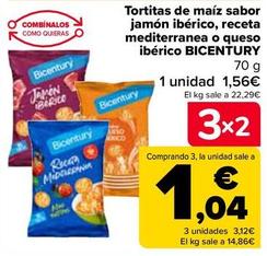 Oferta de Bicentury - Tortitas De Maiz Sabor Jamon Iberico Receta Mediterranea O Queso Iberico por 1,56€ en Carrefour
