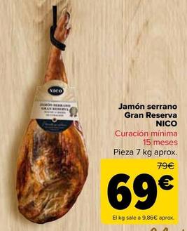 Oferta de Nico - Jamón Serrano Gran Reserva  por 69€ en Carrefour