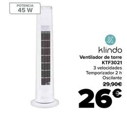 Oferta de Klindo - Ventilador de torre KTF3021 por 26€ en Carrefour