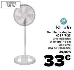 Oferta de Klindo - Ventilador de pie KCSF17-23 por 33€ en Carrefour