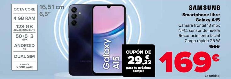 Oferta de Samsung - Smartphone Libre Galaxy A15 por 169€ en Carrefour