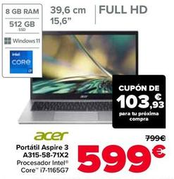 Oferta de Acer - Portátil Aspire 3  A315-58-71X2 por 599€ en Carrefour