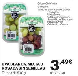 Oferta de Uva Blanca, Mixta O Rosada Sin Semillas por 3,49€ en El Corte Inglés