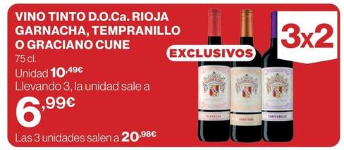 Oferta de Cune - Vino Tinto D.O.Ca. Rioja Garnacha, Tempranillo O Graciano por 10,49€ en El Corte Inglés