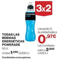 Oferta de Powerade - Todas Las Bebidas Energéticas por 1,45€ en Hipercor