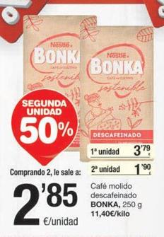 Oferta de Café molido descafeinado por 3,79€ en SPAR Fragadis