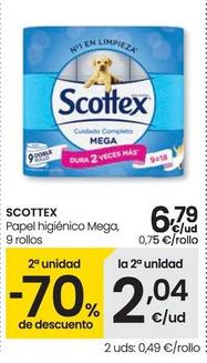 Oferta de Scottex - Papel Higienico Mega 9 Rollos por 6,79€ en Eroski