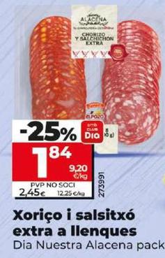 Oferta de Dia Nuestra Alacena - Chorizo Y Salchichon Extra En Lonchas por 1,84€ en Dia