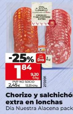 Oferta de Dia Nuestra Alacena - Chorizo Y Salchichon Extra En Lonchas por 1,84€ en Dia