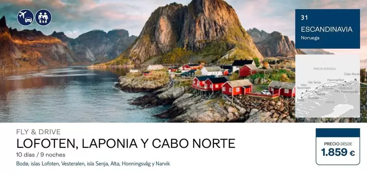 Oferta de Lofoten, Laponia Y Cabo Norte por 1859€ en Tui Travel PLC