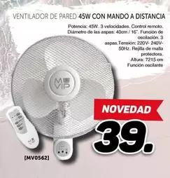 Oferta de Muvip - Ventilador De Pared por 39€ en Mandatelo.com