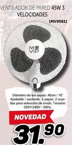 Oferta de Muvip - Ventilador De Pared por 31,9€ en Mandatelo.com