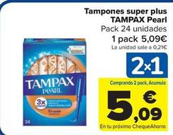Oferta de Tampax - Tampones Super Plus Pearl por 5,09€ en Carrefour Market