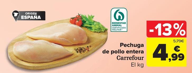 Oferta de Carrefour - Pechuga De Pollo Entera por 4,99€ en Carrefour Market