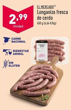 Oferta de El Mercado - Longaniza Fresca De Cerdo por 2,99€ en ALDI