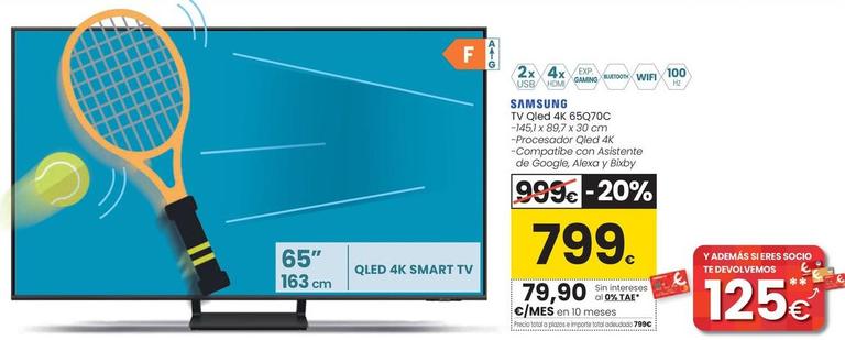 Oferta de Samsung - Tv Qled 4K 65Q70C por 799€ en Eroski