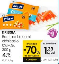 Oferta de Krissia - Barritas De Surimi Clásicas O 0% M.G por 4,65€ en Eroski