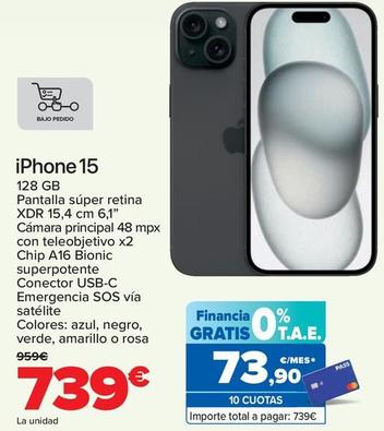 Oferta de Apple - IPhone 15 por 739€ en Carrefour