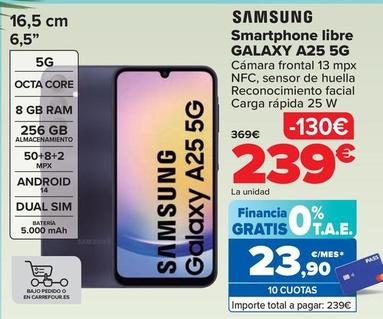Oferta de Samsung - Smartphone Libre Galaxy A25 5G por 239€ en Carrefour