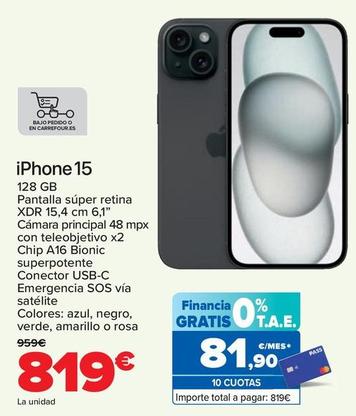 Oferta de Apple - IPhone 15 por 819€ en Carrefour