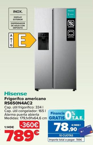 Oferta de Hisense - Frigorífco americano RS650N4AC2 por 789€ en Carrefour