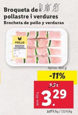 Oferta de Brochetas De Pollo y Verduras por 3,29€ en Lidl