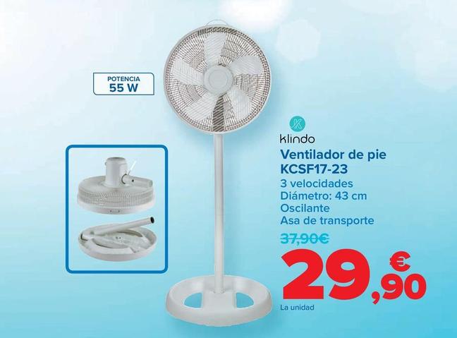 Oferta de Klindo - Ventilador de pie  KCSF17-23 por 29,9€ en Carrefour