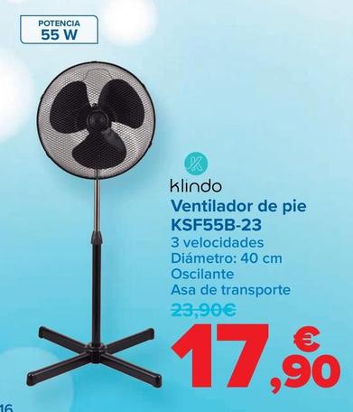 Oferta de Klindo - Ventilador De Pie KSF55B-23 por 17,9€ en Carrefour