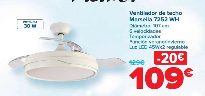 Oferta de Narvi - Ventilador De Techo  Marsella 7252 WH por 109€ en Carrefour