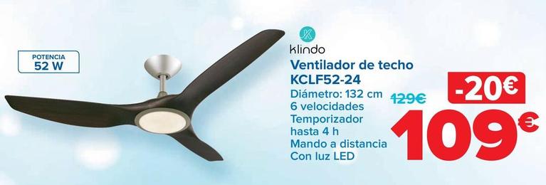 Oferta de Klindo - Ventilador de techo  KCLF52-24 por 109€ en Carrefour