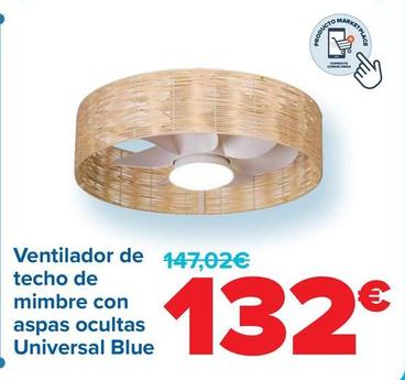Oferta de Ventilador de Techo de  Mimbre Con Aspas Ocultas  Universal Blue por 132€ en Carrefour