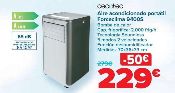 Oferta de Cecotec - Aire Acondicionado Portátil Forceclima 9400S por 229€ en Carrefour