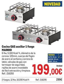 Oferta de Mainho - Cocina Gas Auxiliar 1 Fuego por 199€ en Makro
