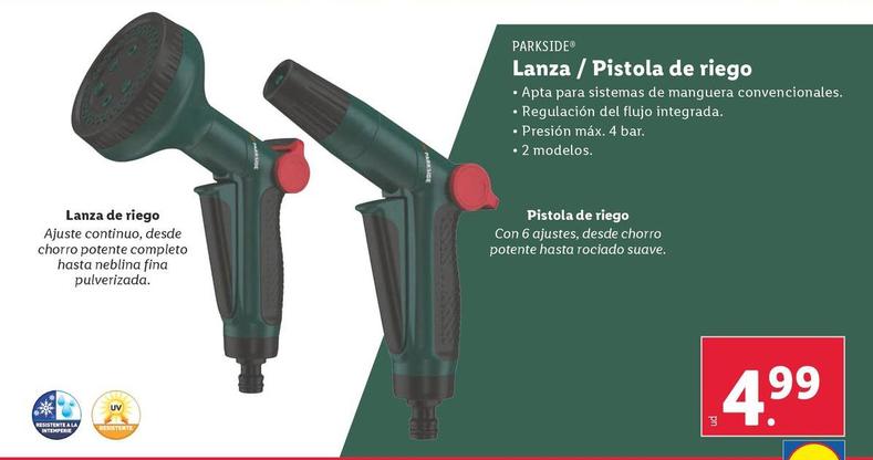 Oferta de Parkside - Lanza / Pistola De Riego por 4,99€ en Lidl
