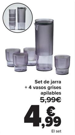 Oferta de Set De Jarra  + 4 Vasos Grises Apilables por 4,99€ en Carrefour