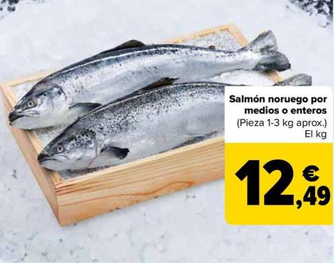 Oferta de Salmón Noruego Por Medios O Enteros por 12,49€ en Carrefour