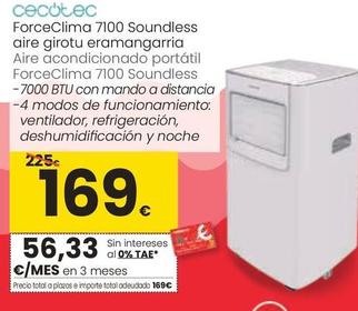 Oferta de Cecotec - Aire Acondicionado Portátil ForceClima 7100 Soundless por 169€ en Eroski
