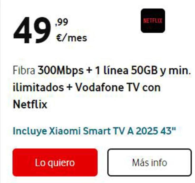 Oferta de Netflix - por 49,99€ en Vodafone