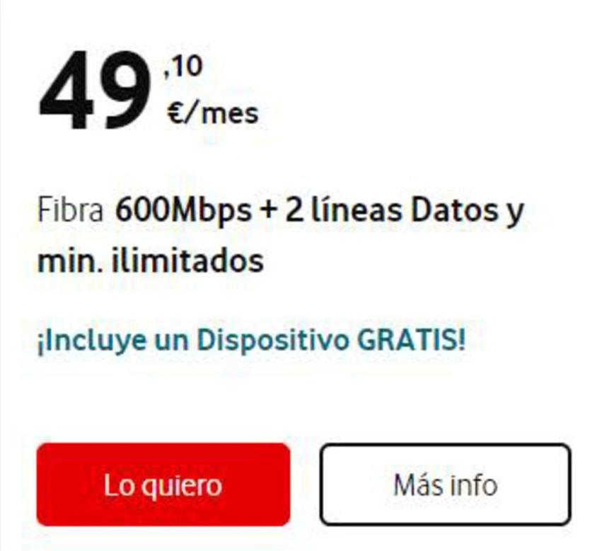 Oferta de Tarifas móvil por 49,11€ en Vodafone