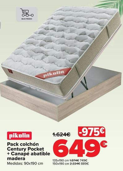 Oferta de Pikolin - Pack Colchón  Century Pocket  + Canapé Abatible Madera por 649€ en Carrefour